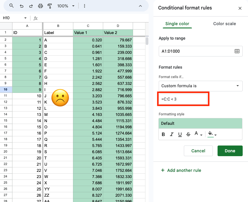 Wrong way to conditionally format